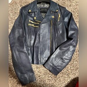 Dark blue leather jacket in GUC